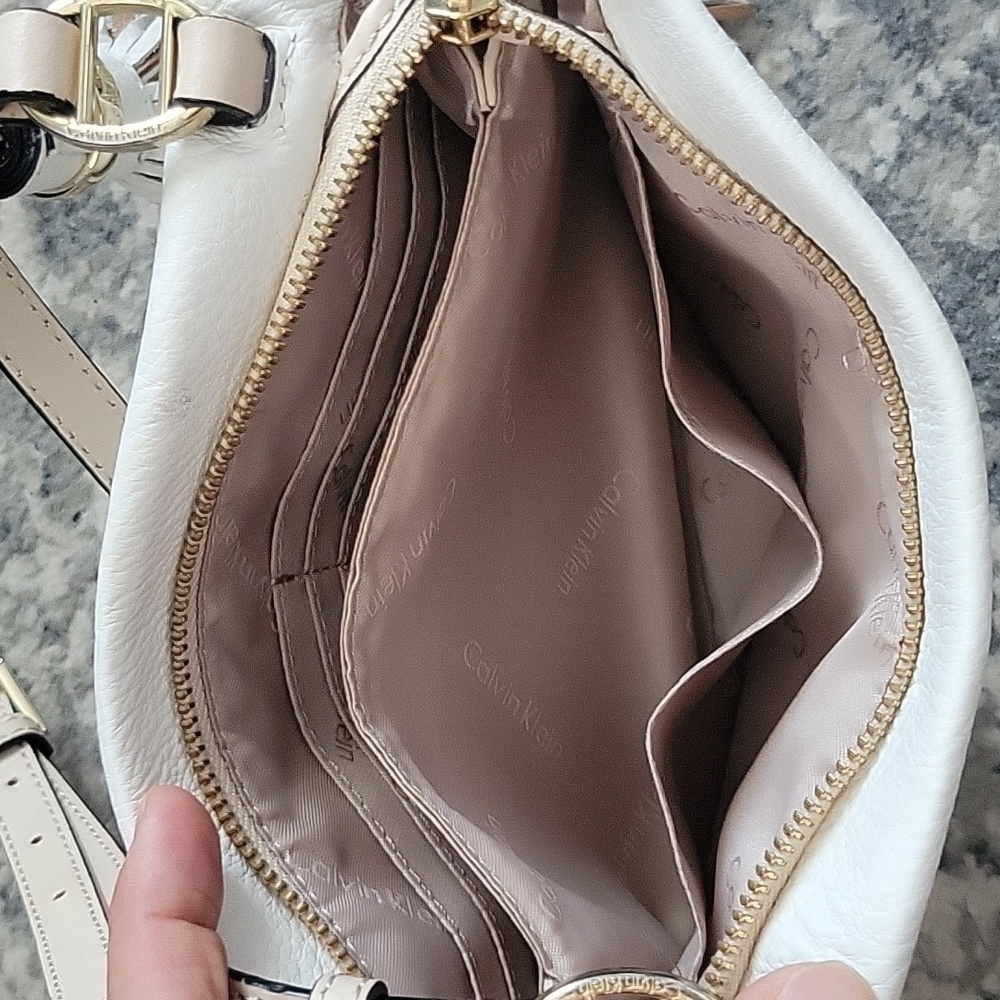 Calvin Klein Tan and White Crossbody Bag with Sleek Design - Picture 5 of 13